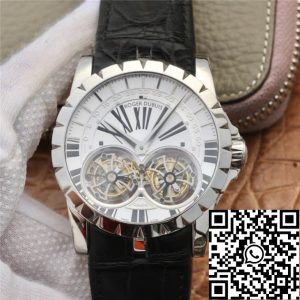 Replica Roger Dubuis Excalibur RDDBEX0250 1:1 Best Edition JB Factory Tourbillon White Dial