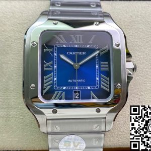 Replica Cartier De Santos WSSA0013 2018 BV Factory 1:1 Best Edition Blue Dial Swiss ETA 9015 Stainless Steel Smartlinks Bracelet Blue Dial