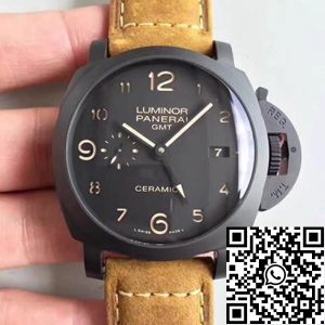 Replica Panerai Luminor PAM441 VS Factory Ceramic Case 1:1 Best Edition Swiss ETA P9001 Brown Leather Strap