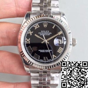 Replica Rolex Datejust 116334 EW Factory 1:1 Best Edition Swiss ETA2836 Black Dial Roman Marker
