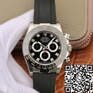 Replica Rolex Daytona Cosmograph 116519 Noob Factory 1:1 Best Edition Diamonds Markers Swiss ETA4130 Black Rubber Strap