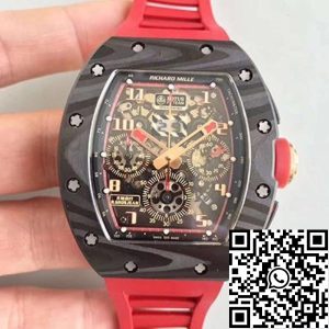 Replica Richard Mille RM011 Forged Carbon 1:1 Best Edition Swiss ETA7750 Red Rubber Strap