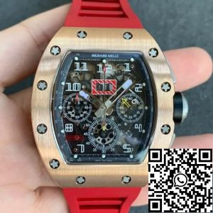 Replica Richard Mille RM011 1:1 Best Edition KV Factory Rose Gold Red Strap