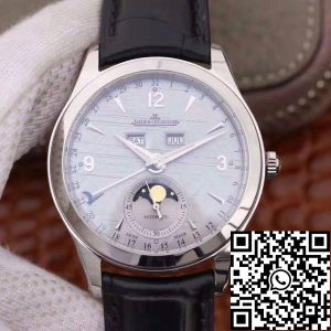 Replica Jaeger-LeCoultre Master Calendar 1558420 OM factory 1:1 Best Edition Swiss ETA866 Silver Dial Black calf leather strap