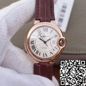 Replica Ballon Bleu De Cartier 33mm Rosegold 1:1 Best Edition Brown Leather Strap Swiss ETA 2671