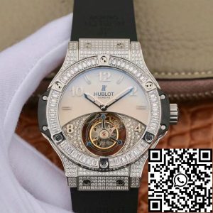 Replica Hublot Classic Fusion 45mm Tourbillon With Diamond Gray Dial 1:1 Best Edition on Black Rubber Strap Swiss Tourbillon