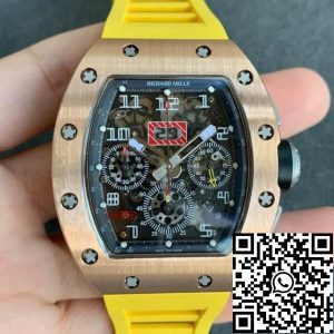 Replica Richard Mille RM011 1:1 Best Edition KV Factory Rose Gold Rubber Strap