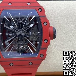 Replica Richard Mille RM12-01 Tourbillon 1:1 Best Edition RM Factory Red Rubber Strap