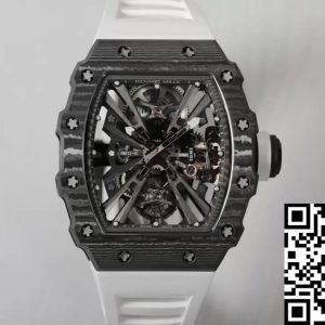 Replica Richard Mille RM12-01 Tourbillon 1:1 Best Edition RM Factory Carbon Fiber White Strap